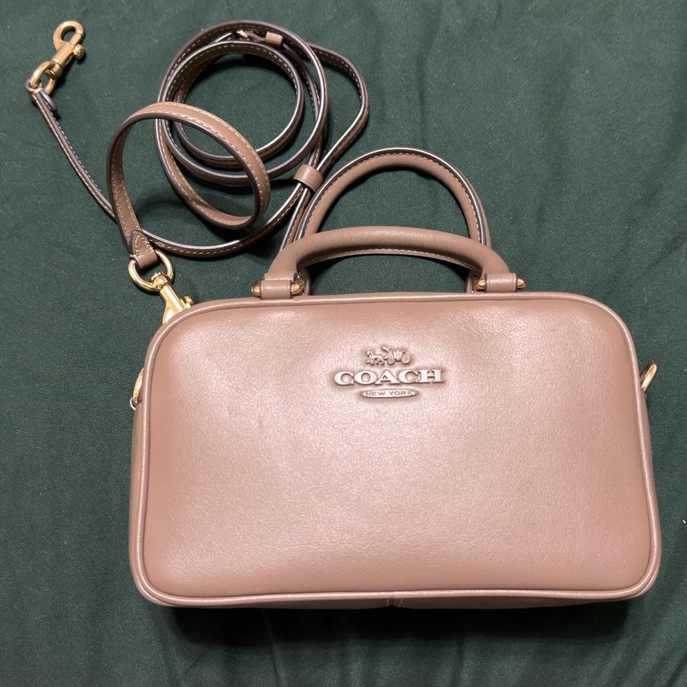 Coach Taupe Leather Top-Handle Crossbody with Gold Hardware